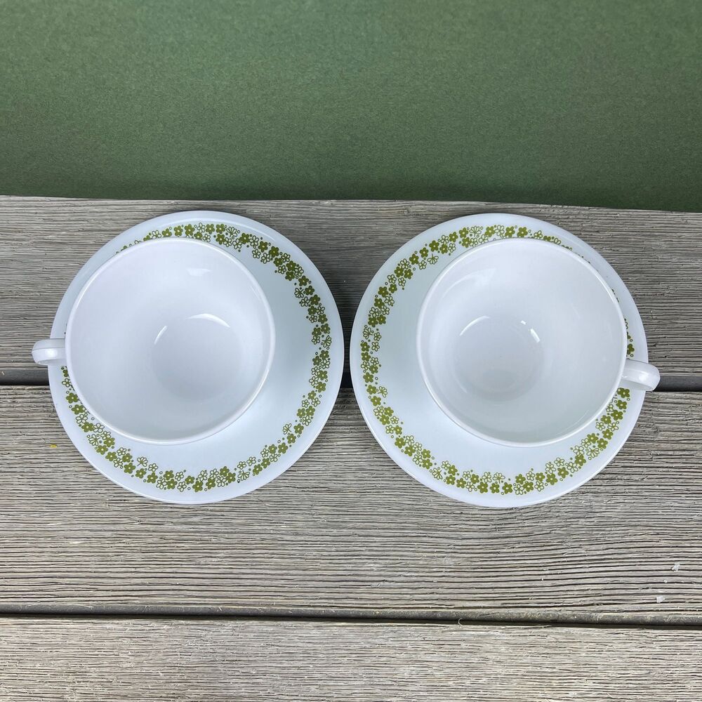 Vintage Corelle Spring Blossom Teacup And Saucer Crazy Daisy Green Flowers - Picture 5 of 8